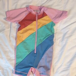 Hanna Andersson Pink and Rainbow Kids Swim Rashguard